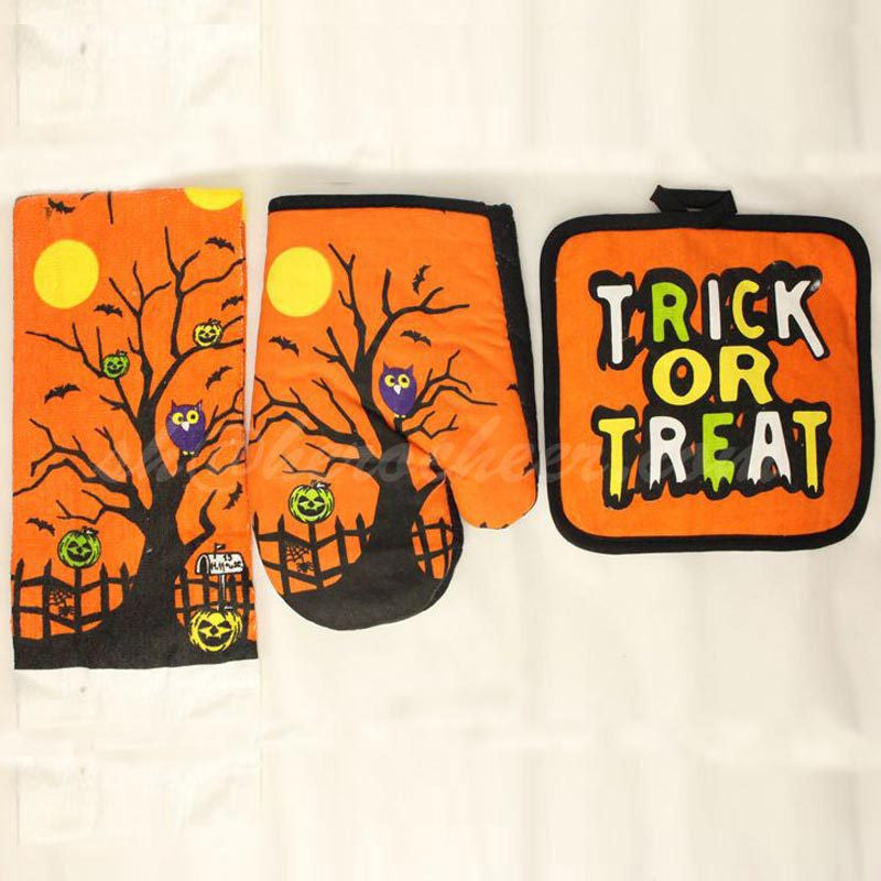 Owl Pattern Halloween Kitchen 3pc Set