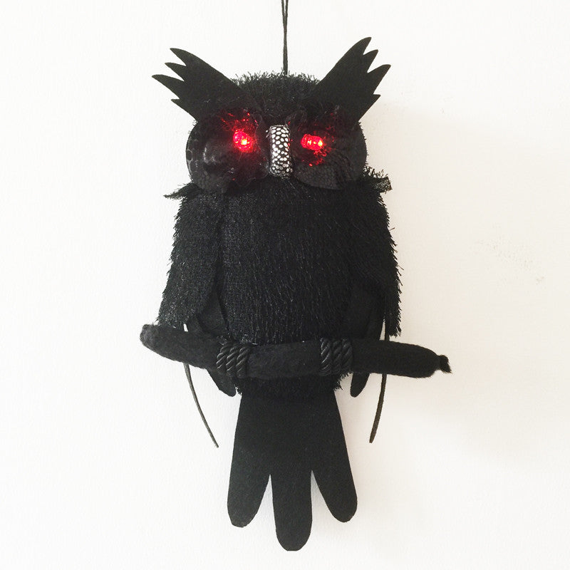 30cm Small Halloween Hanging Black Owl with Red LED Light-up Eyes Halloween Decoration