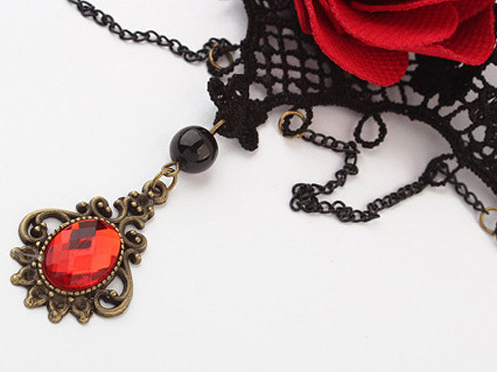 Women Vintage  Gothic Steampunk Lace Flower Collar Choker Necklace