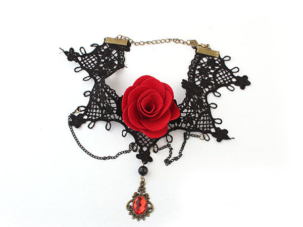 Women Vintage  Gothic Steampunk Lace Flower Collar Choker Necklace