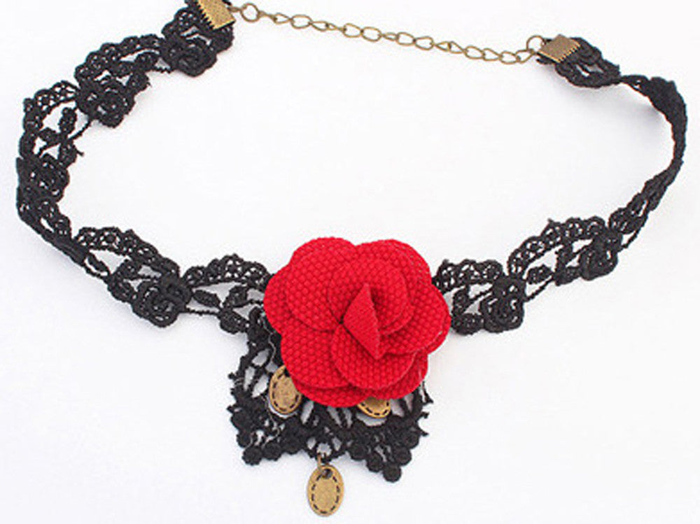 Women Vintage  Gothic Steampunk Lace Flower Collar Choker Necklace