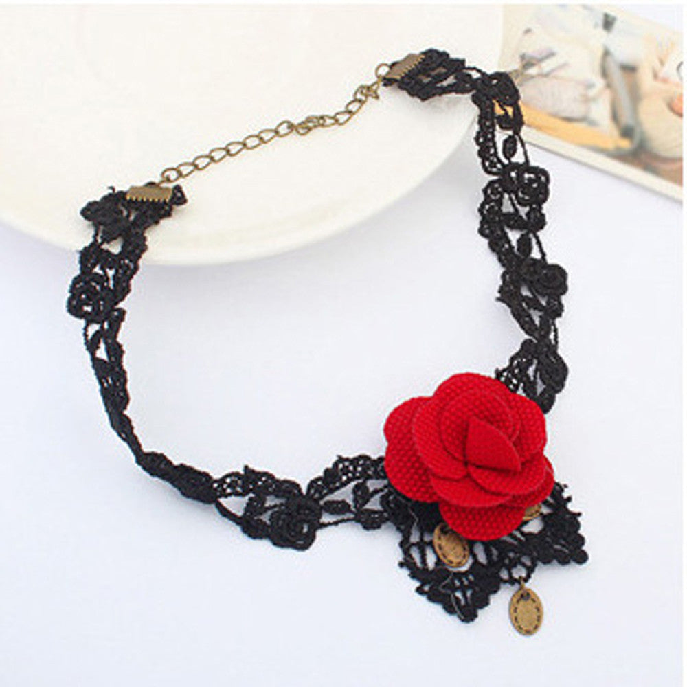 Women Vintage  Gothic Steampunk Lace Flower Collar Choker Necklace