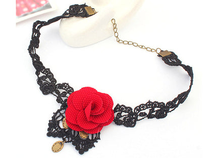 Women Vintage  Gothic Steampunk Lace Flower Collar Choker Necklace