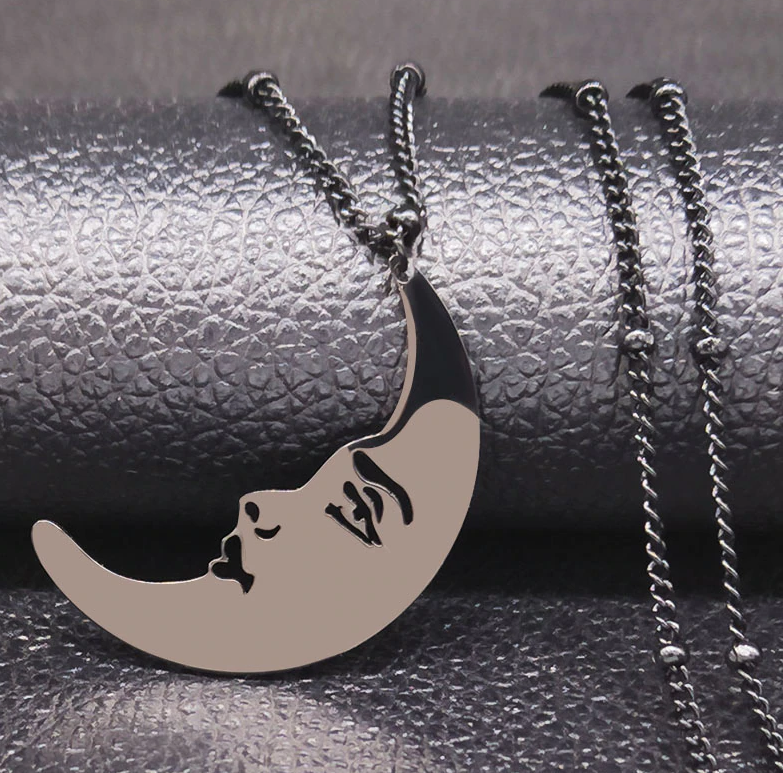 The Moon Face Stainless Steel Black Necklace