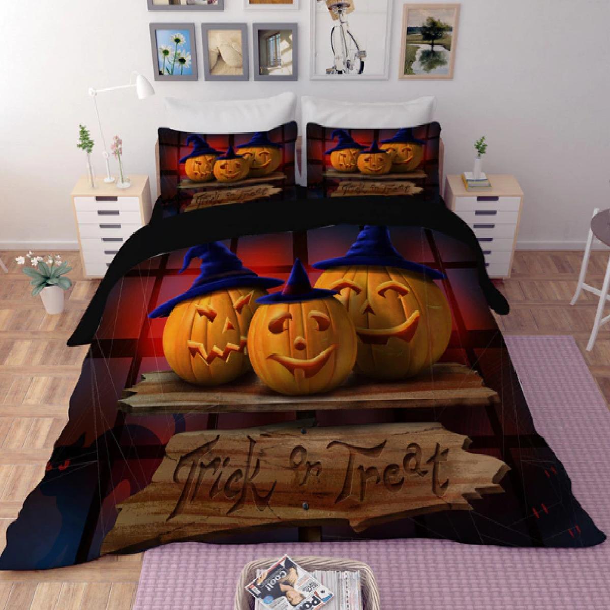 Halloween Pumpkin Trio Duvet Bedding Set