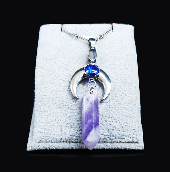 The Purple Crystal Silver Moon Stainless Steel Necklace